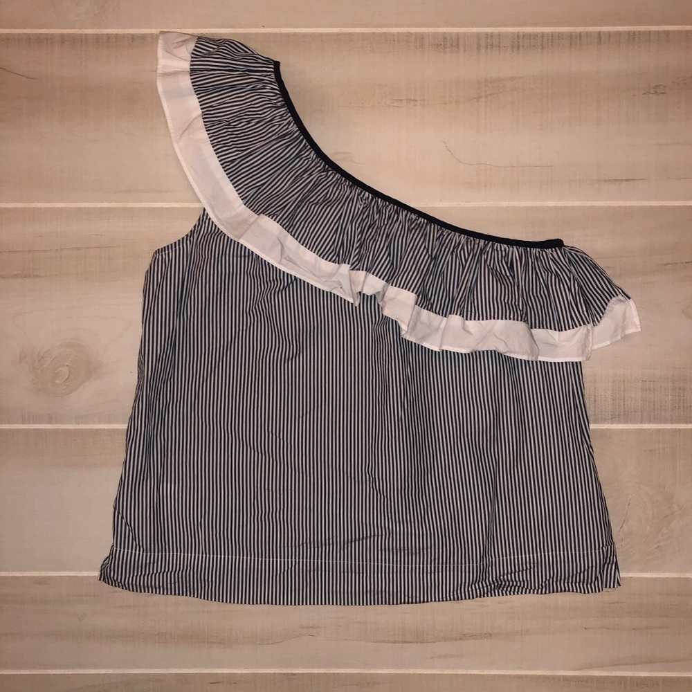 J. Crew Ruffle Striped One Shoulder Top - Picture 4 of 6